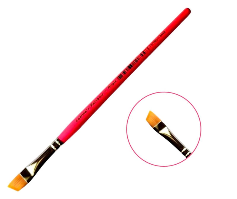 Leanne’s Rainbow 1/4 inch angle face painting brush — for small roses, butterfly edging, and small faces