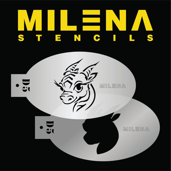 MILENA STENCILS | Face Painting Stencil - Cute Dragon Stencil Set D5 - Fusion Body Art