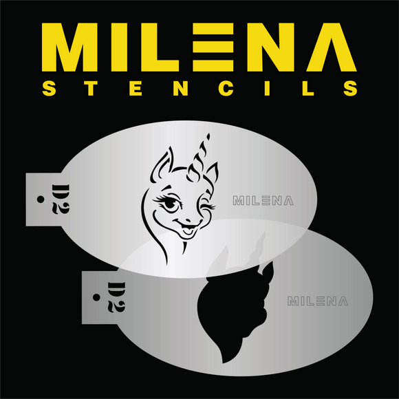 MILENA STENCILS | Face Painting Stencil - Winking Unicorn Stencil Set D2 - Fusion Body Art