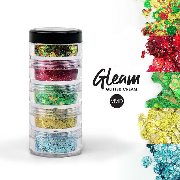 VIVID GLITTER | GLEAM GLITTER CREAM | CHRISTMAS MIRACLE CHUNKY GLITTER MIX STACK 5 X 7.5G JARS - (discontinued) - Fusion Body Art