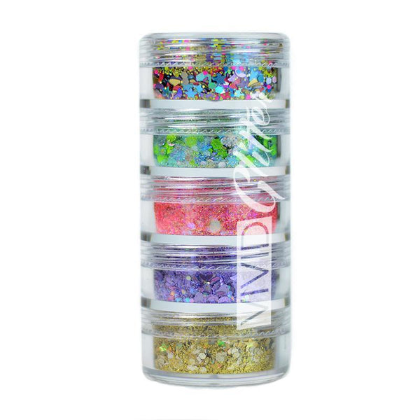 VIVID Glitter | Loose Chunky Body Glitter | Festivity Chunky Glitter Mix Stack 5 X 7.5g Jars - (discontinued) - Fusion Body Art