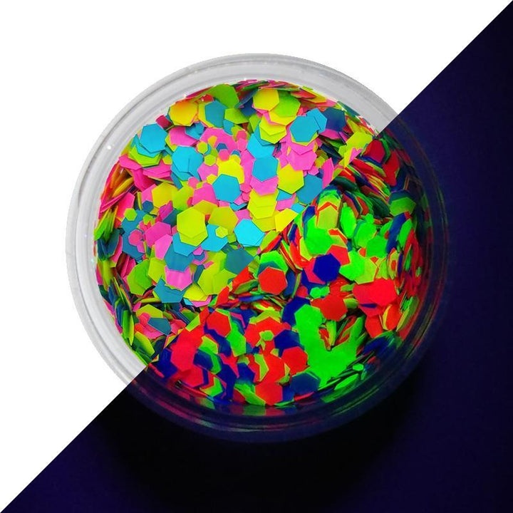 VIVID Glitter | Loose Chunky Body Glitter | Galactic Glow UV Stack 5 X 7.5g Jars - (discontinued) - Fusion Body Art