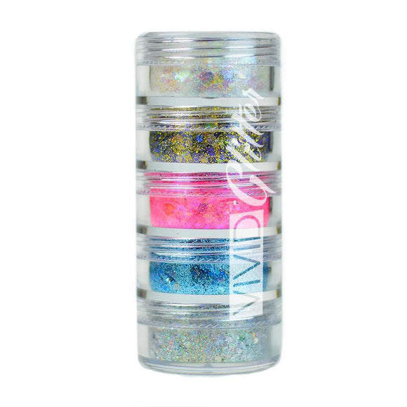 VIVID Glitter | Loose Chunky Body Glitter | Purity Chunky Mix Stack 5 X 7.5g Jars - (discontinued) - Fusion Body Art