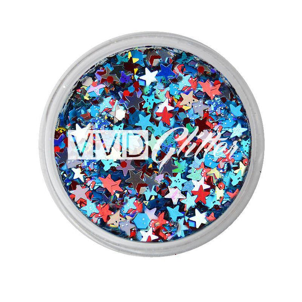 VIVID Glitter | Loose Chunky Body Glitter | Red White & Boom 7.5g Jar - Fusion Body Art