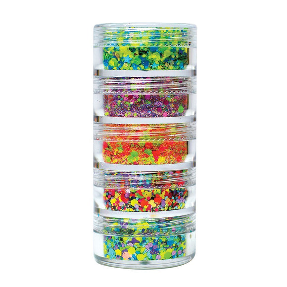 VIVID Glitter | Loose Chunky Body Glitter | Tropical Chunky Glitter Mix Stack 5 X 7.5g Jars - (discontinued) - Fusion Body Art